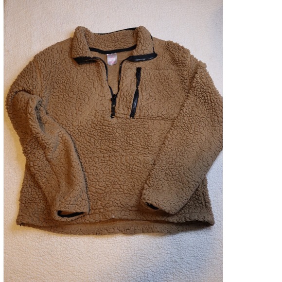 No Boundaries Tops - No Boundaries Juniors Tan Teddy Fleece Quarter Zip Pullover Sweater Large 11-13